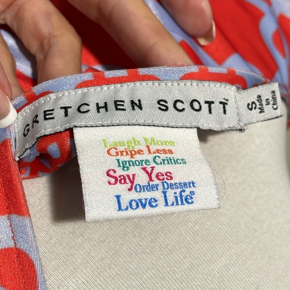 Gretchen Scott Unchained Faux Wrap Jersey Stretch Orange Sky Blue Dress Size S - Picture 6 of 6